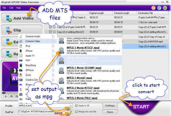 Convert AVCHD.mts files to mpg/mpeg with mts to mpeg converter